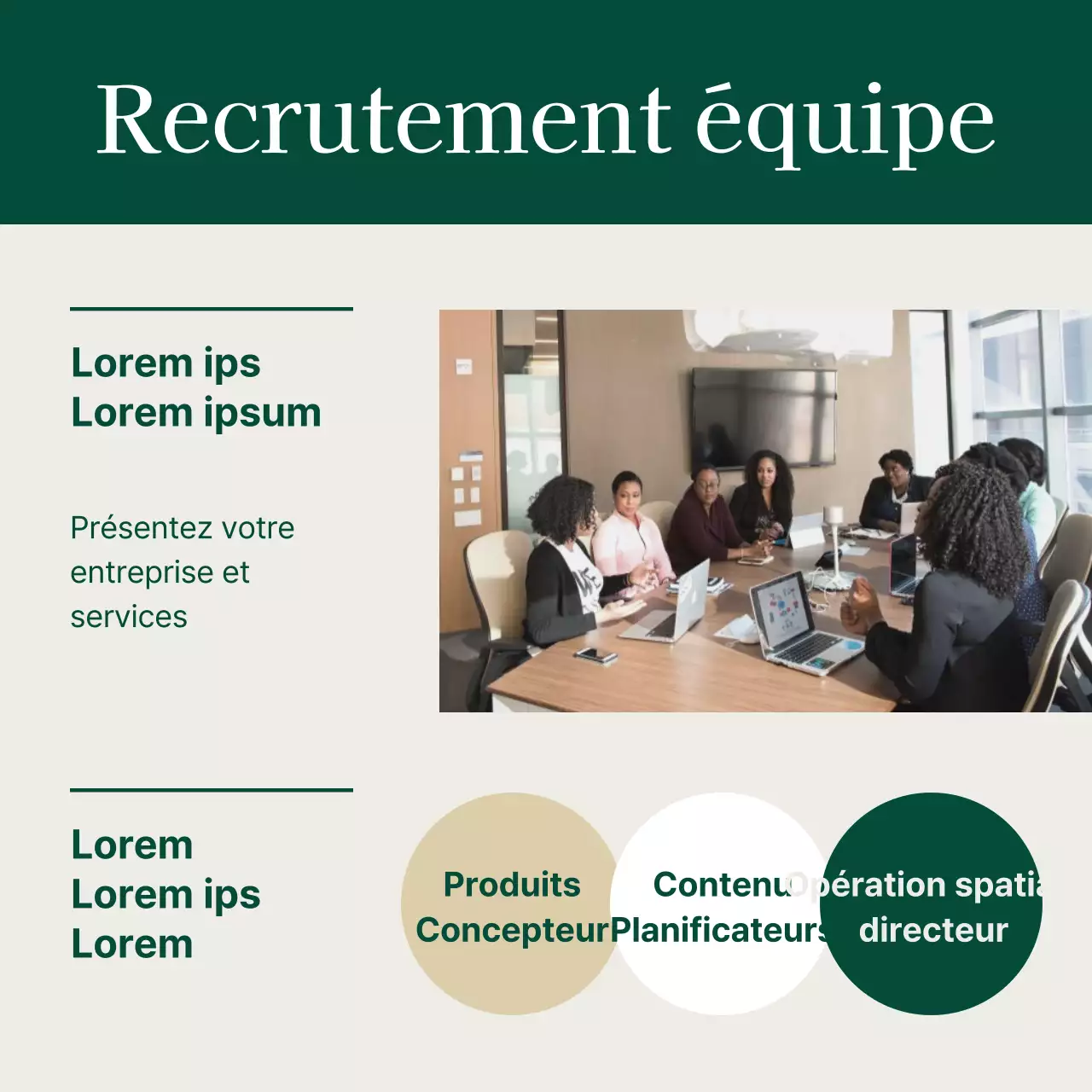 Annonce moderne de recrutement d'une équipe en vert et beige