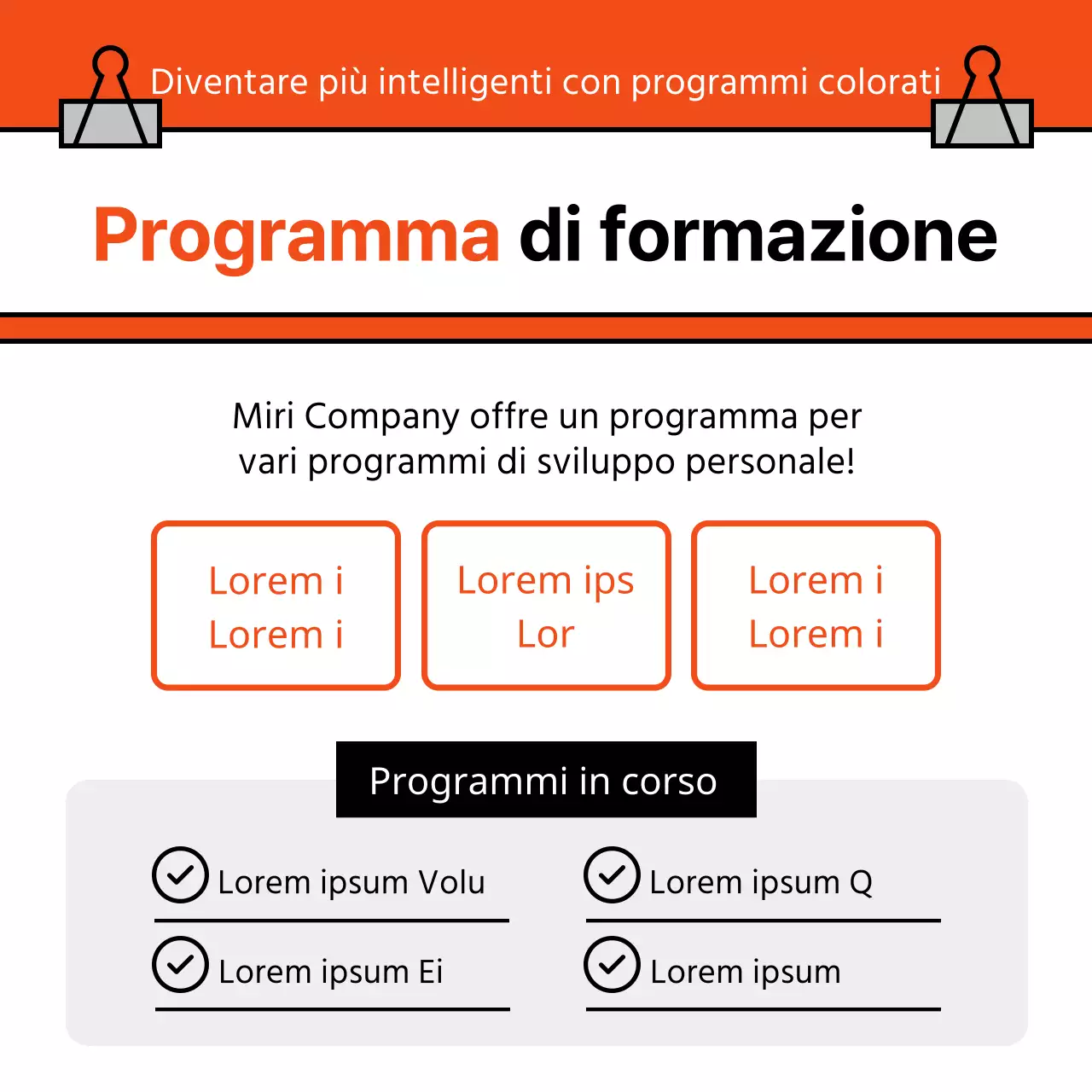 Informazioni sul programma di formazione professionale semplice arancione e nero