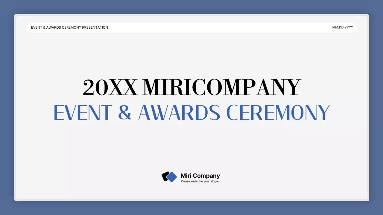 A simple blue-and-white performance presentation and end-of-year event report