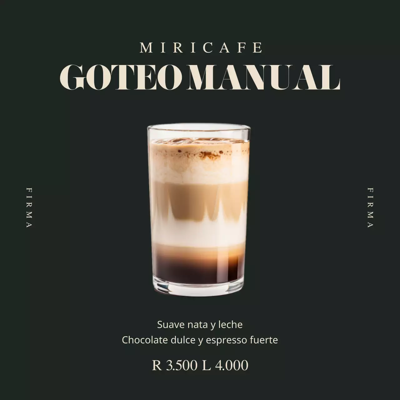 Un sencillo anuncio de marca de cafetería en verde y marfil