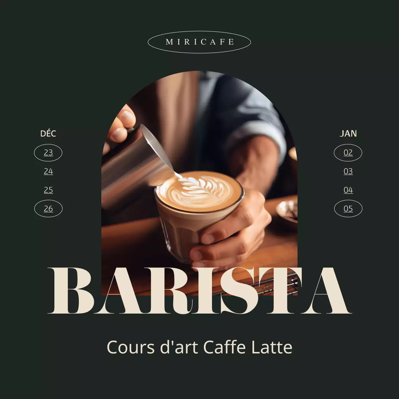 Une publicité simple pour la marque d'un café en vert et ivoire