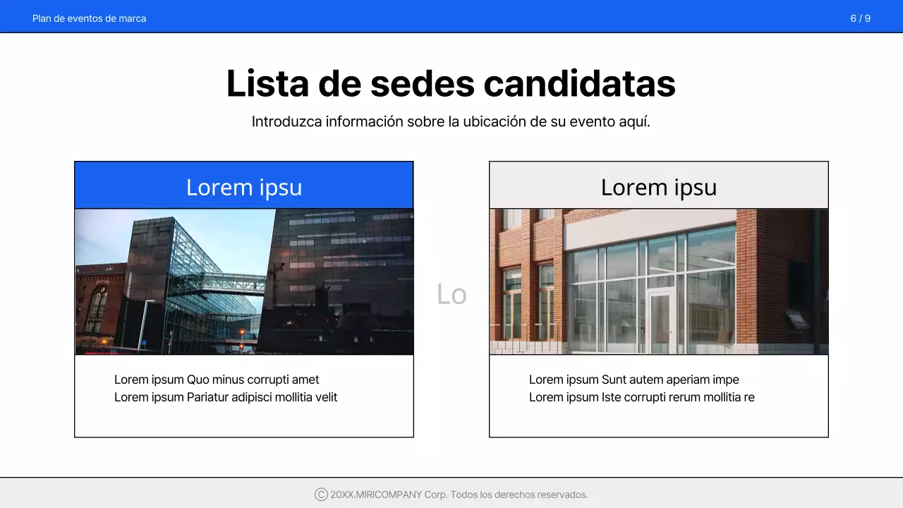 Una propuesta de evento sencilla y de marca en azul y blanco