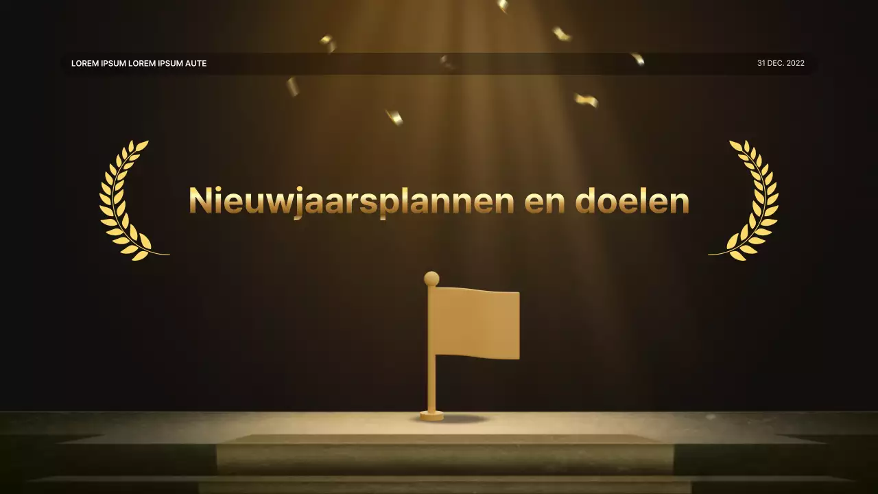 Een luxe gouden en bruine prestatiepresentatie en verslag van het eindejaarsevenement