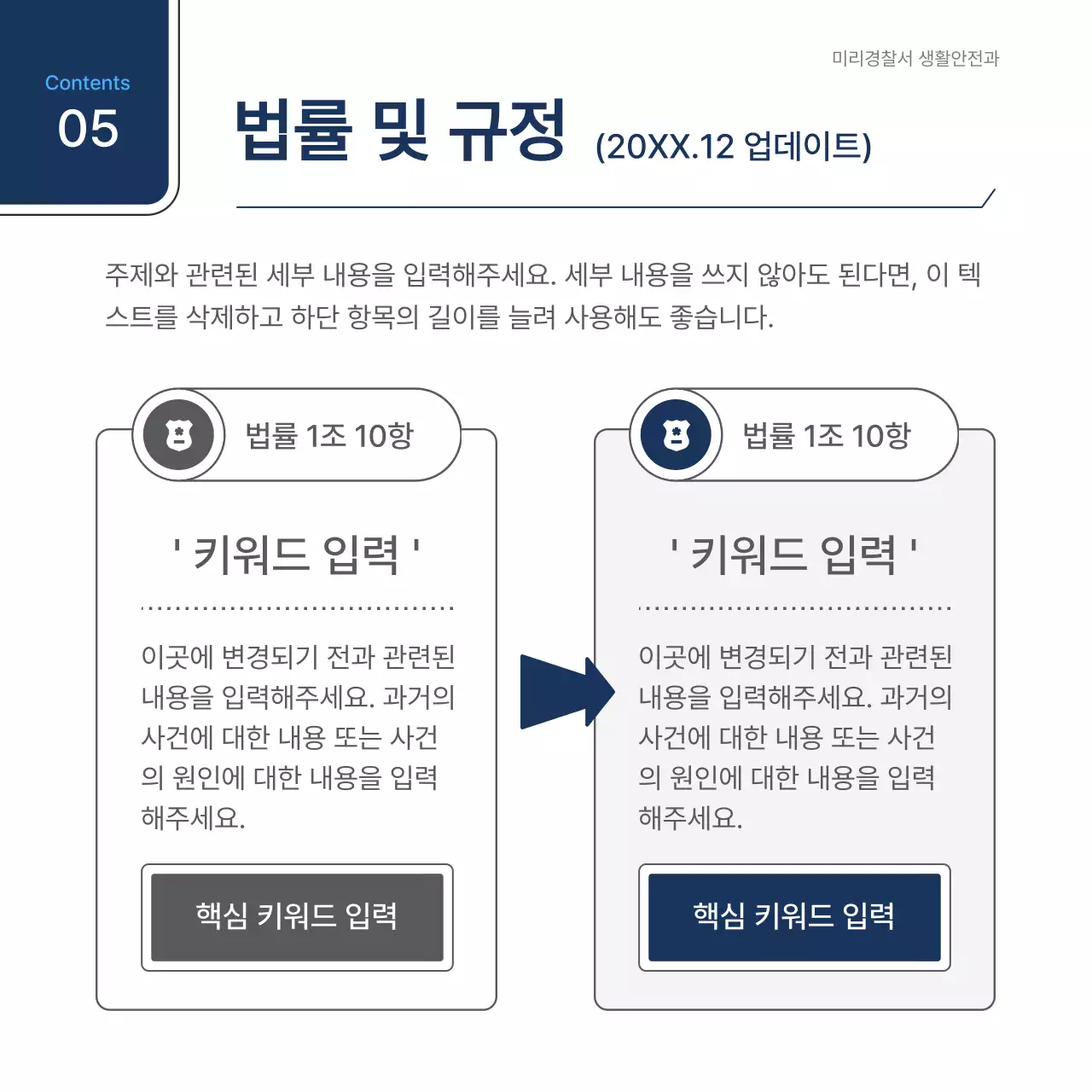 흰색과 남색의 심플한 범죄예방 간담회 보고서