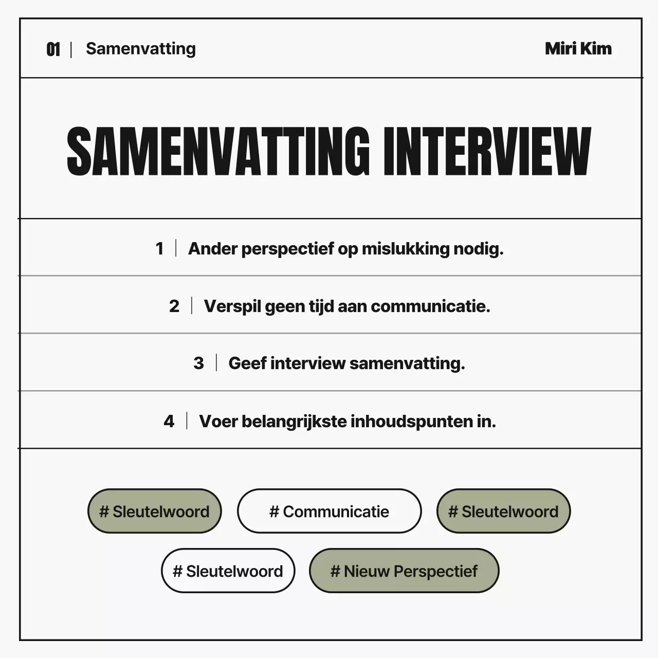 Eenvoudig zakelijk portret interview tijdschrift in zwart-wit en kaki