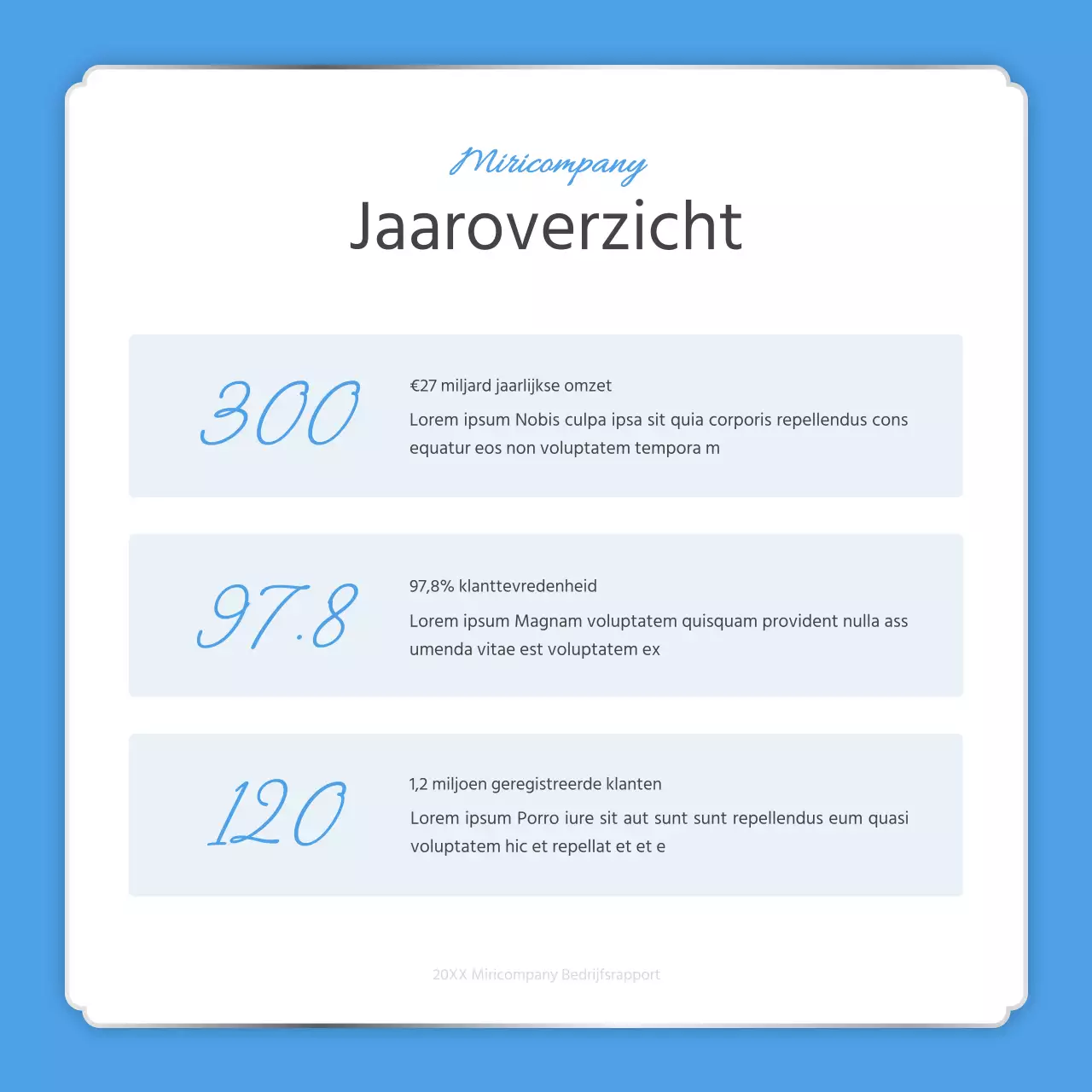 Een eenvoudige eindejaarsrapportage in lichtblauw en wit