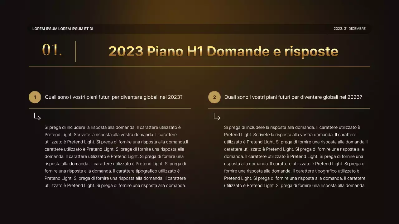 Una lussuosa presentazione delle prestazioni in oro e marrone e un resoconto dell'evento di fine anno