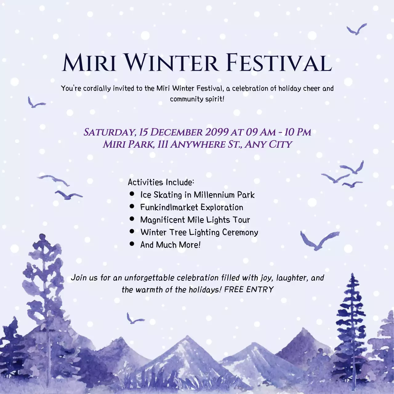 아름다운 겨울 축제 초대 소셜 미디어 게시물