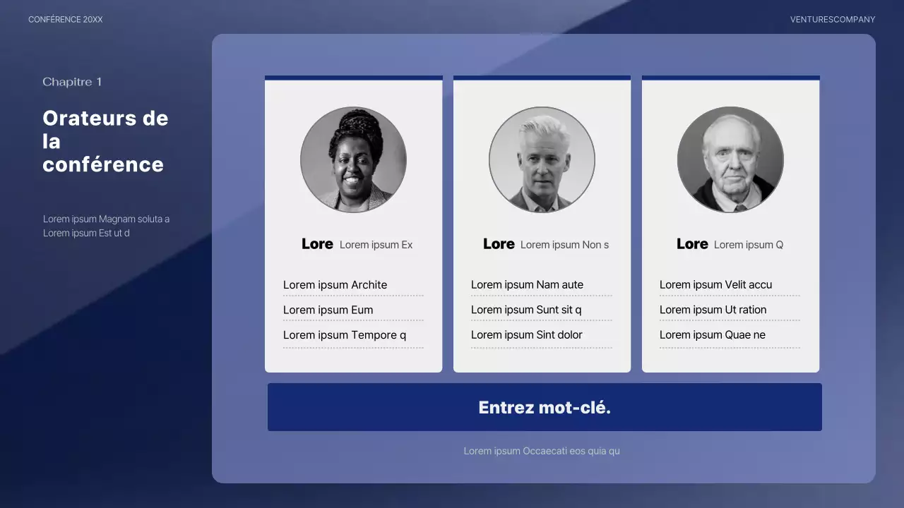 Une présentation de conférence moderne en bleu marine