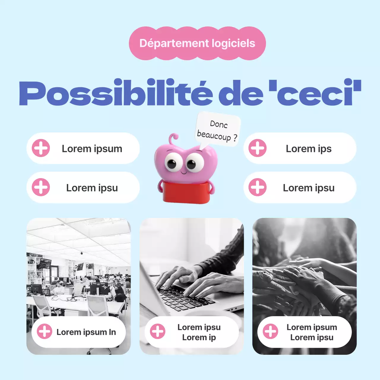 Une palette de couleurs simples, rose et bleu clair, pour présenter le département.