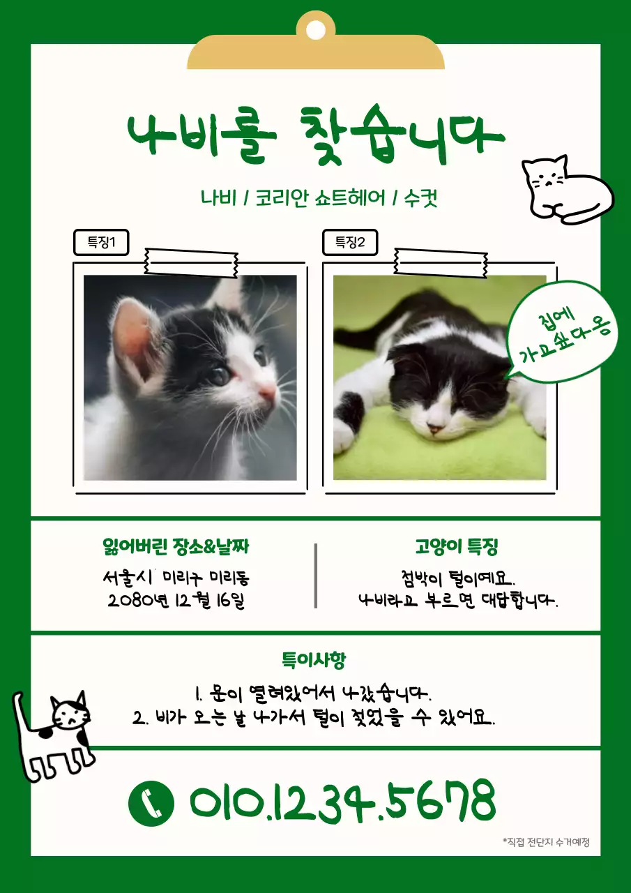 초록색의 단순한 실종 전단지