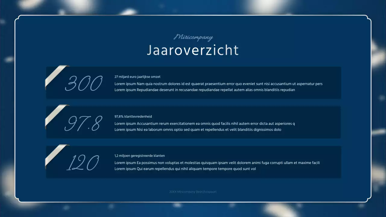 Een luxueus eindejaarsrapport in marineblauw en zilver