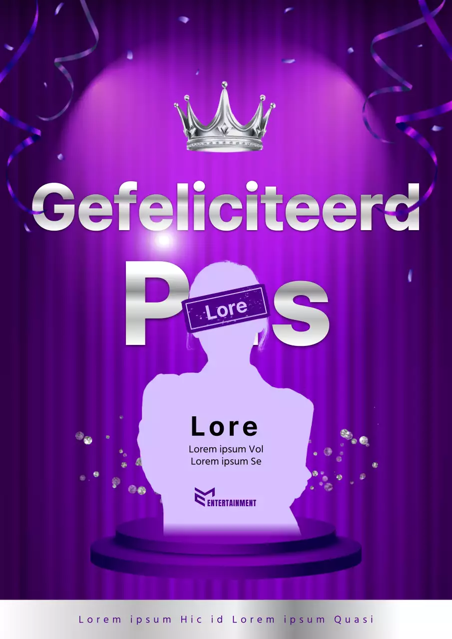 Een luxe paarse en zilveren aankondiging van succesvolle aanvragers