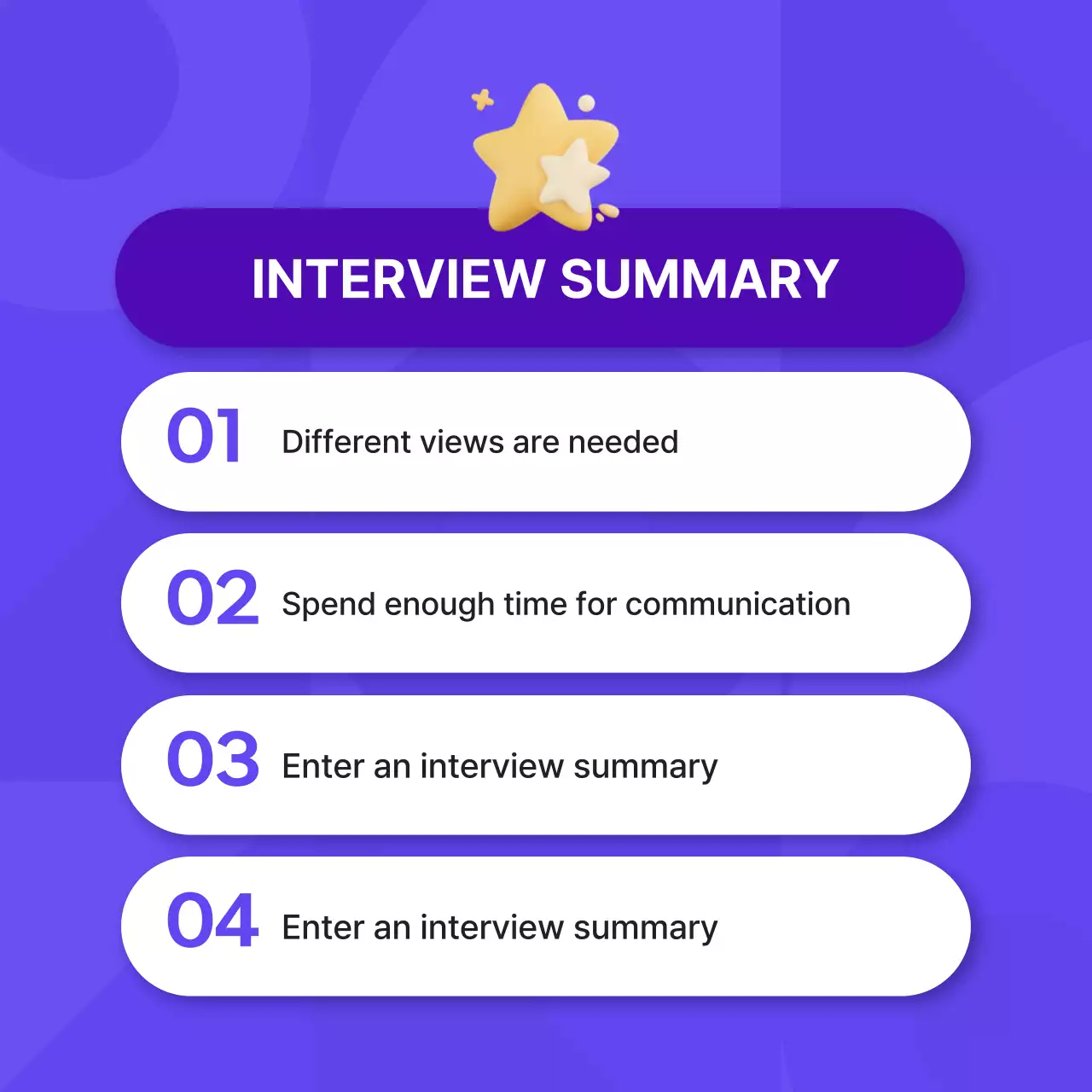 Promote a simple corporate personality interview in purple and pink