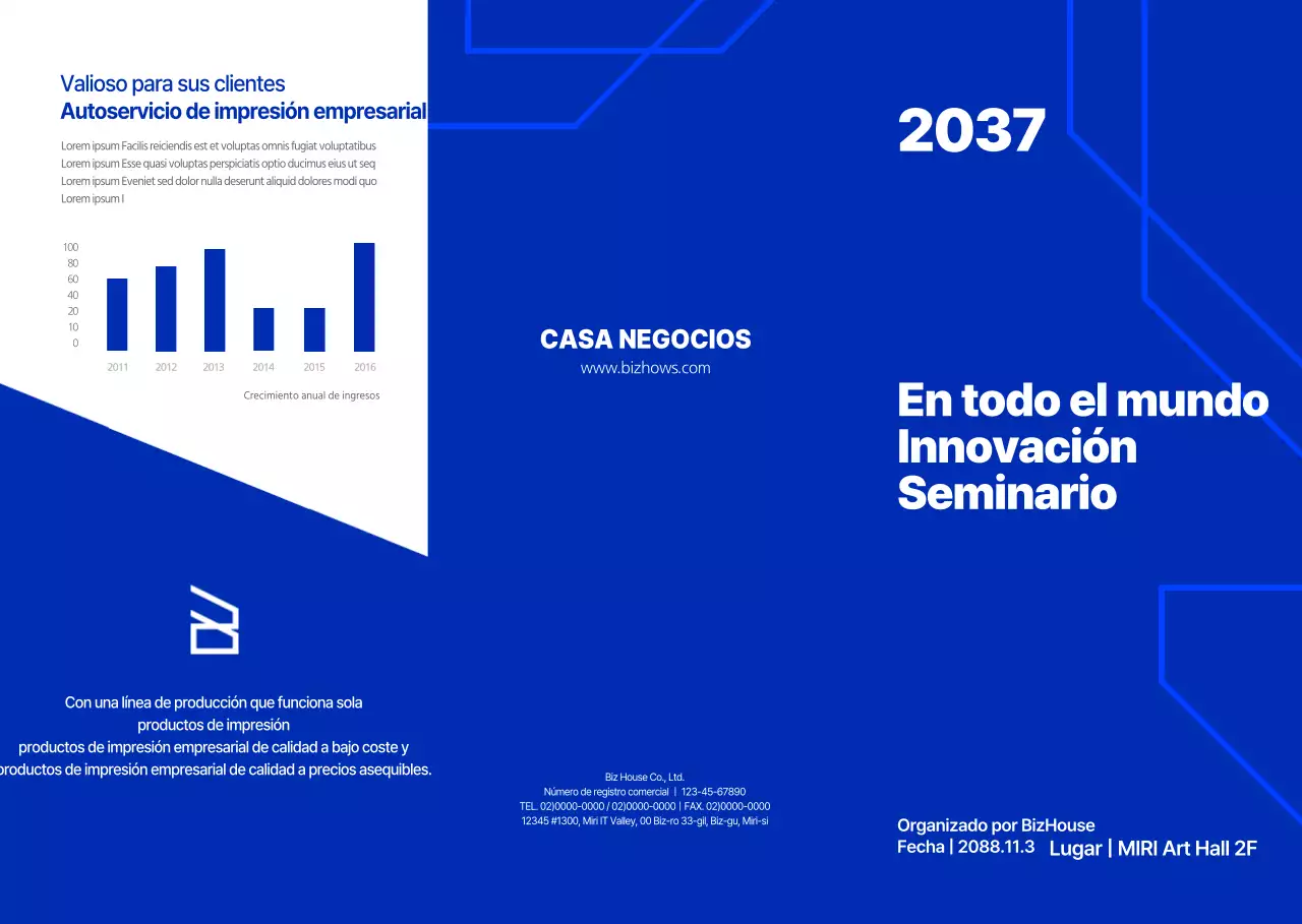 Presentación de un seminario corporativo sofisticado en tonos azules