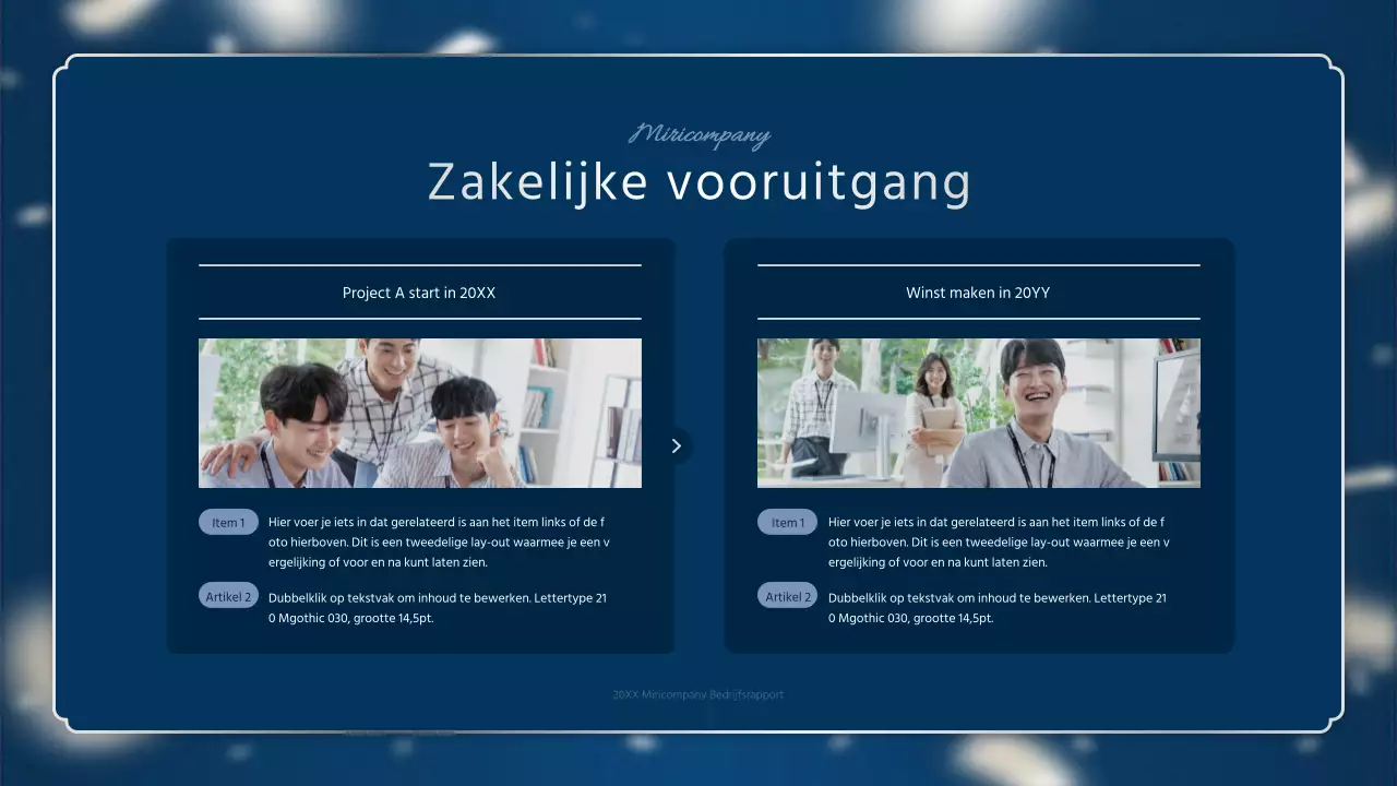 Een luxueus eindejaarsrapport in marineblauw en zilver