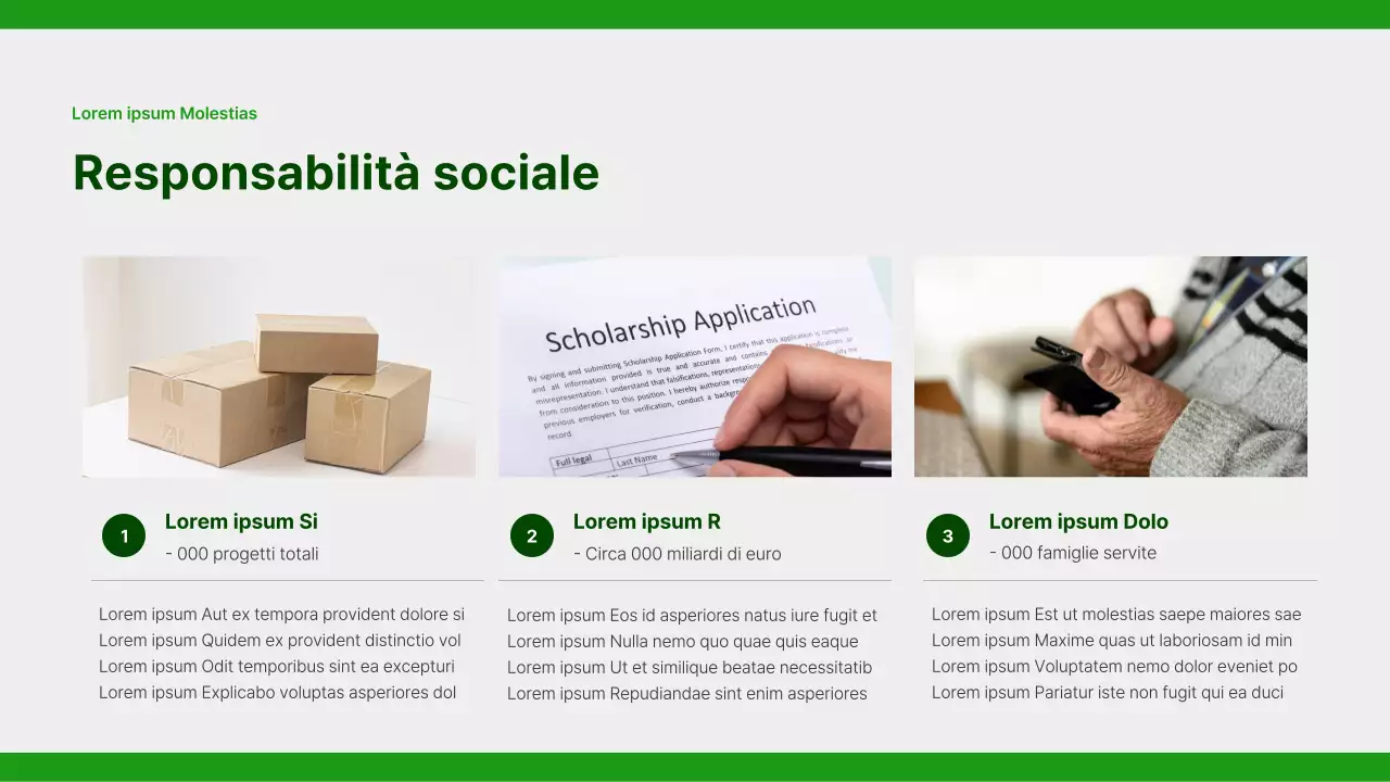 Un semplice rapporto sulla responsabilità sociale d'impresa in verde e grigio
