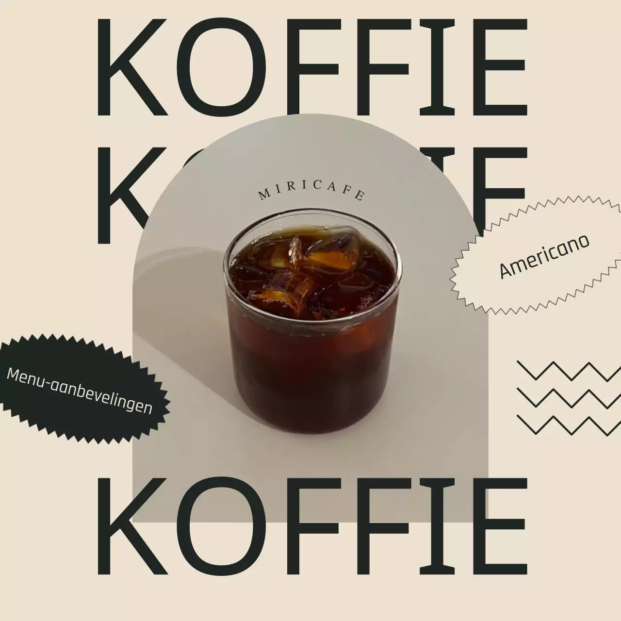 Een eenvoudige advertentie van een cafémerk in groen en ivoor