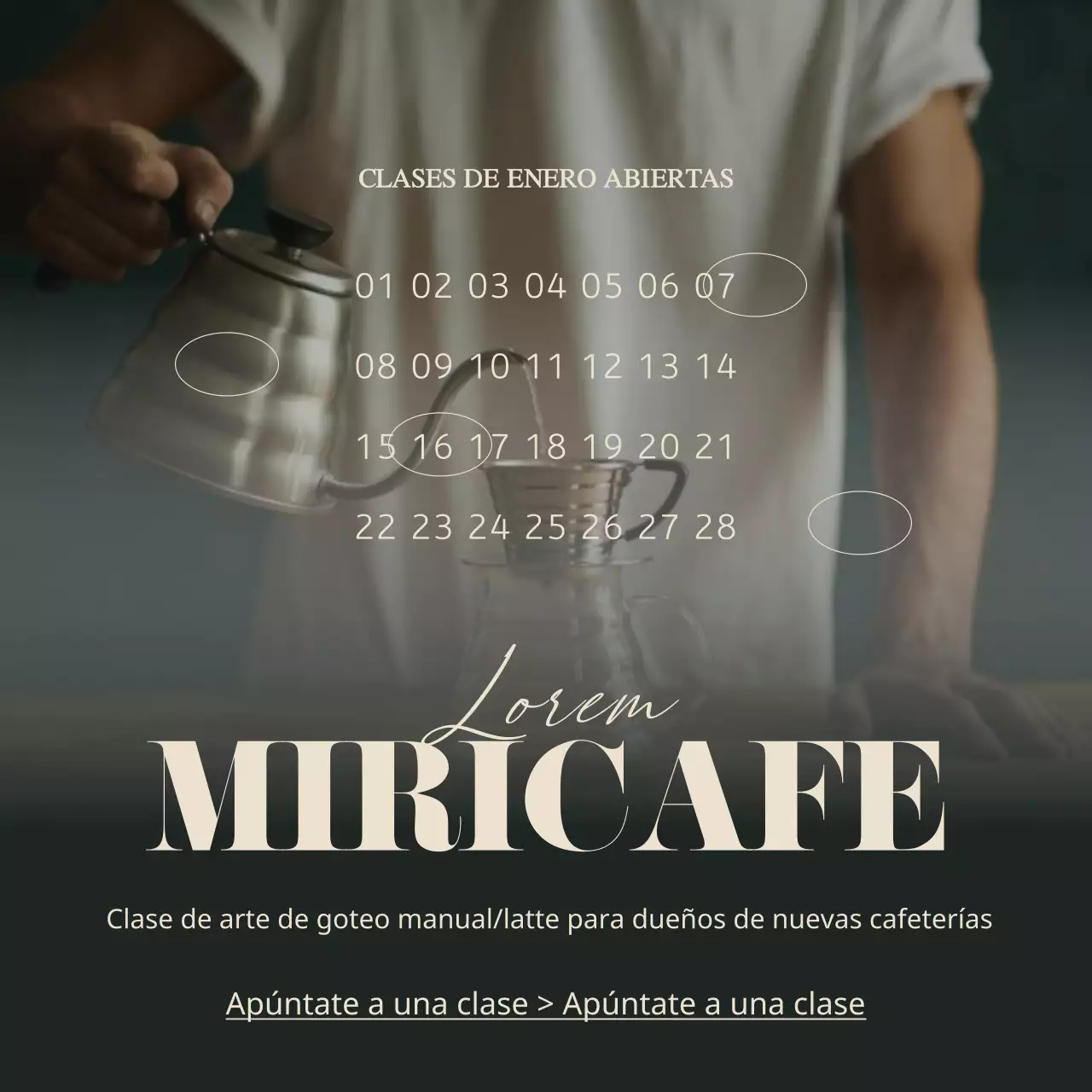 Un sencillo anuncio de marca de cafetería en verde y marfil