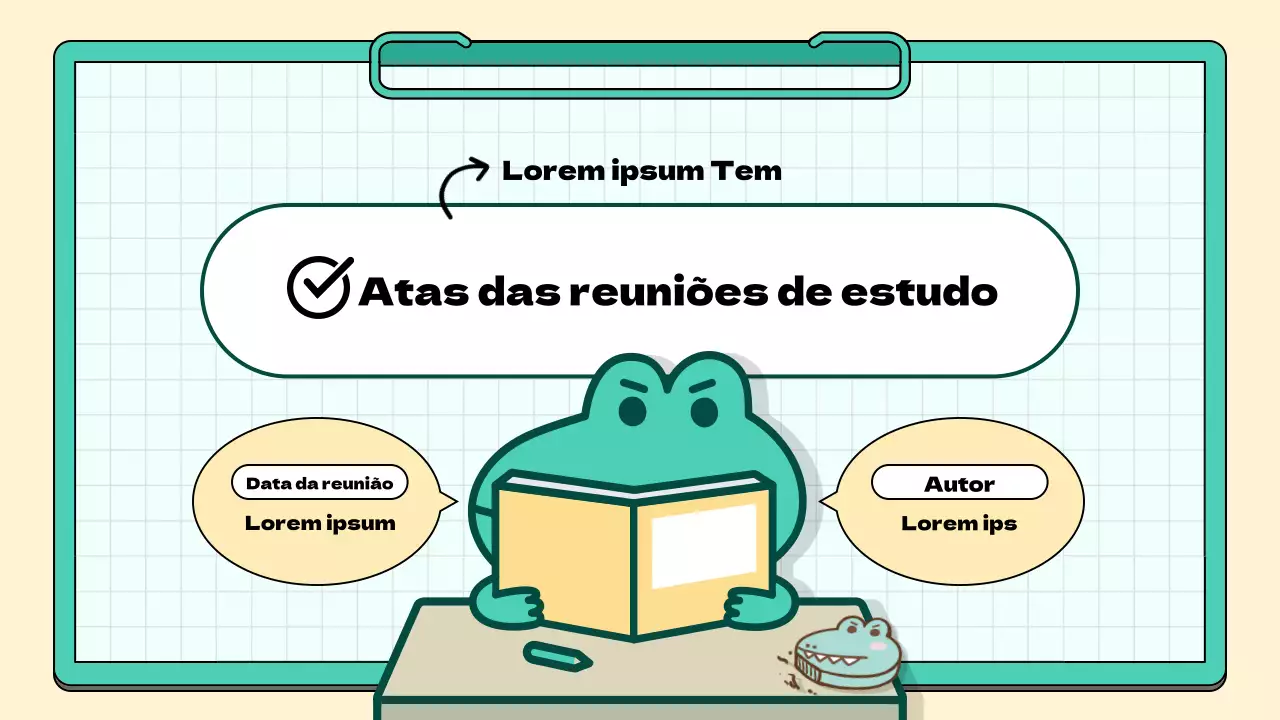 Um simples relatório de ata da reunião de estudo de marketing dos apoiantes, em menta e amarelo