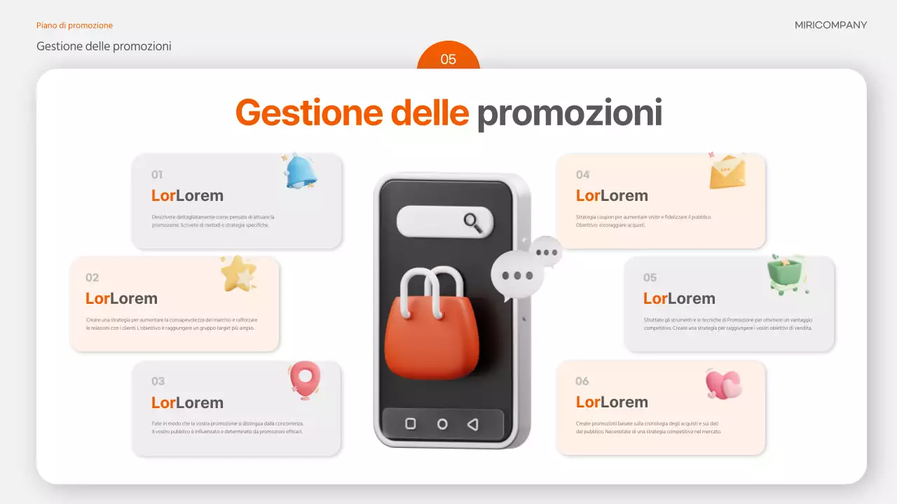 Una brochure promozionale di tendenza in arancione e grigio