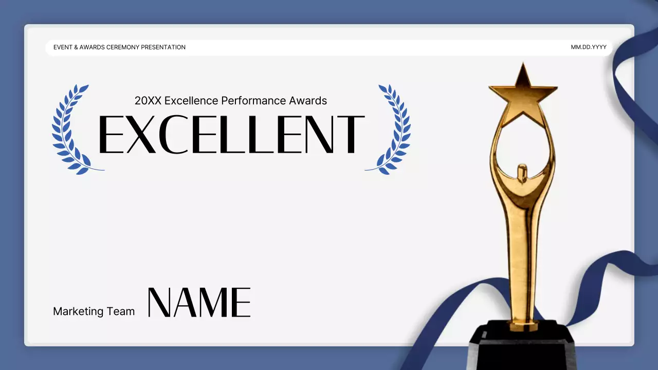 A simple blue-and-white performance presentation and end-of-year event report