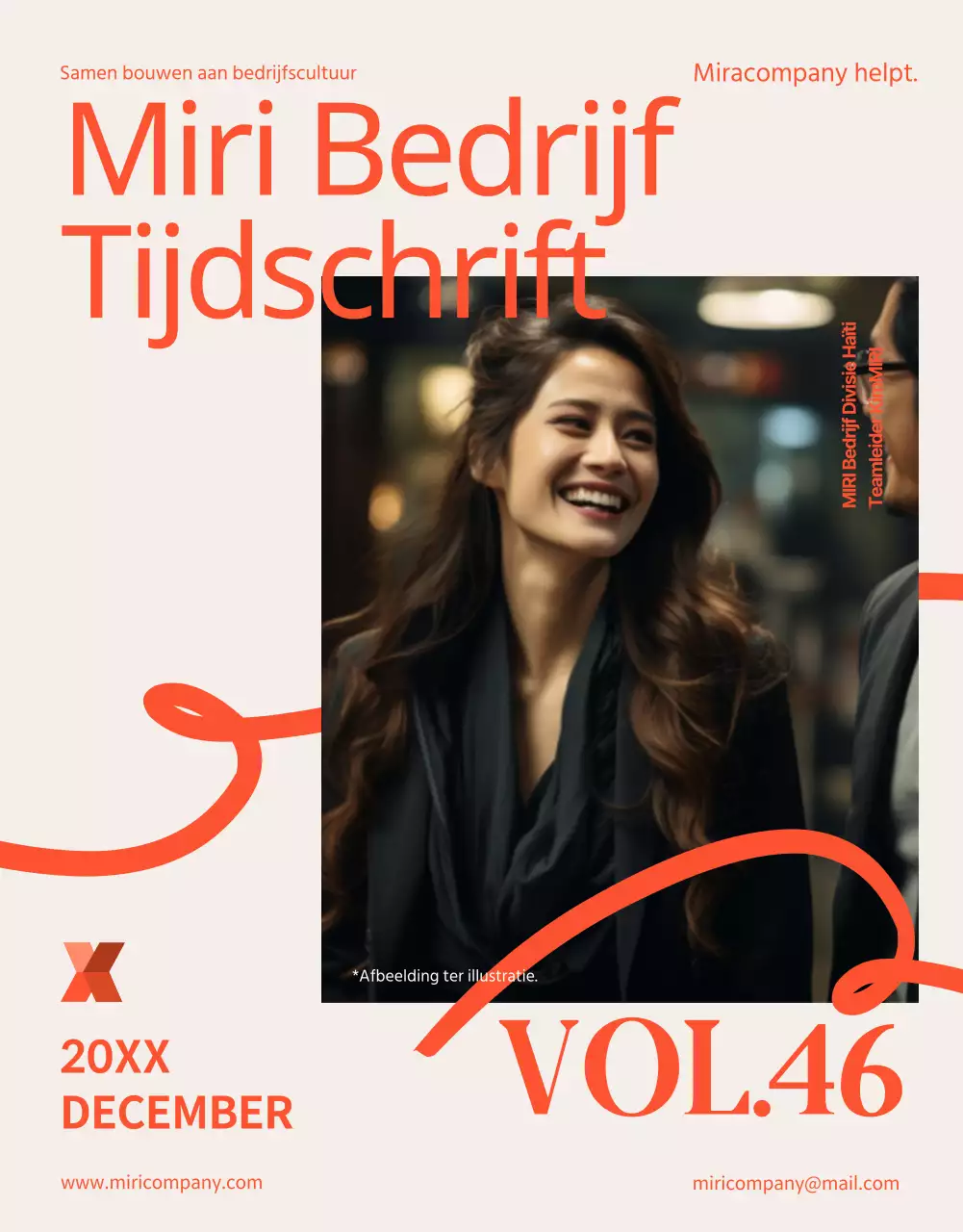 Een leuk oranje en beige bedrijfsmagazine