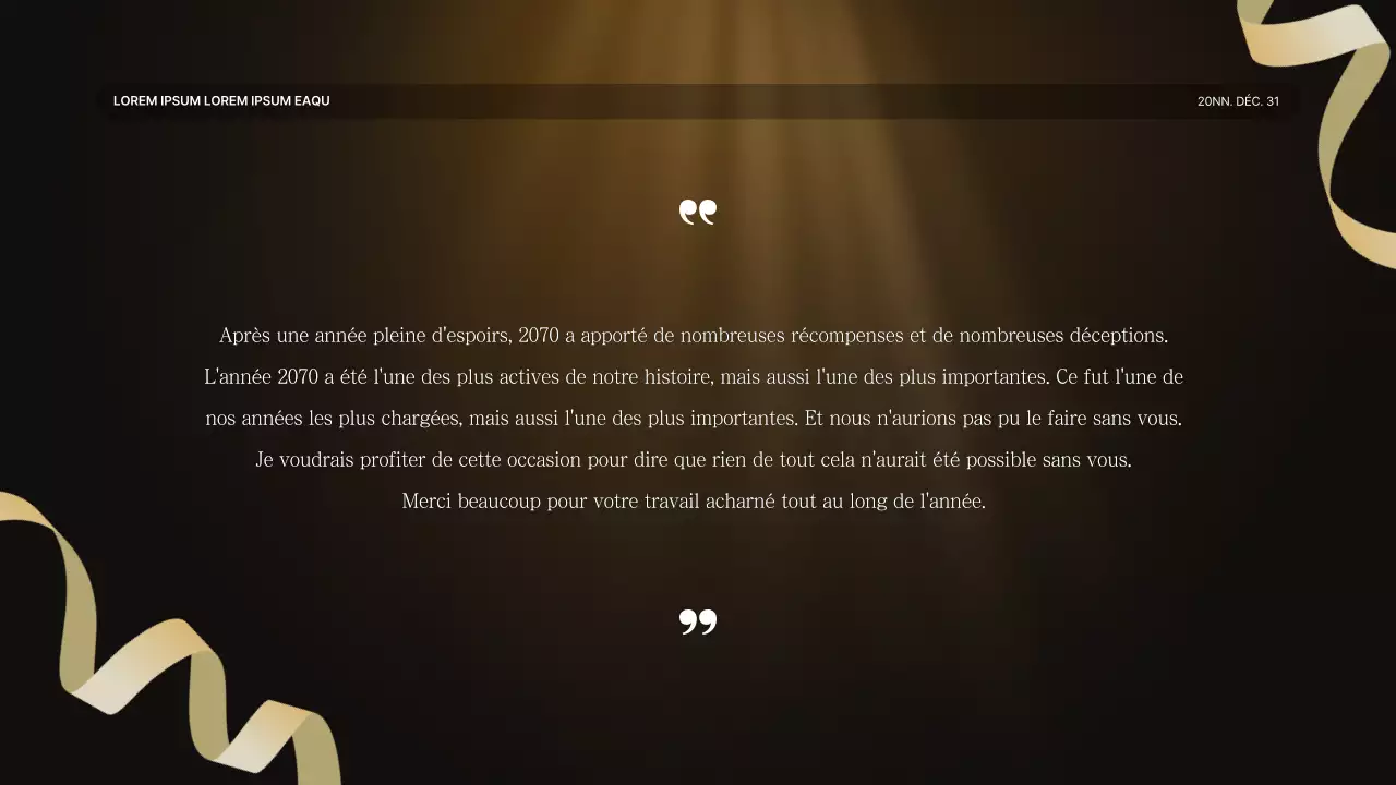 Une luxueuse présentation des performances en or et en brun et un rapport sur les événements de fin d'année