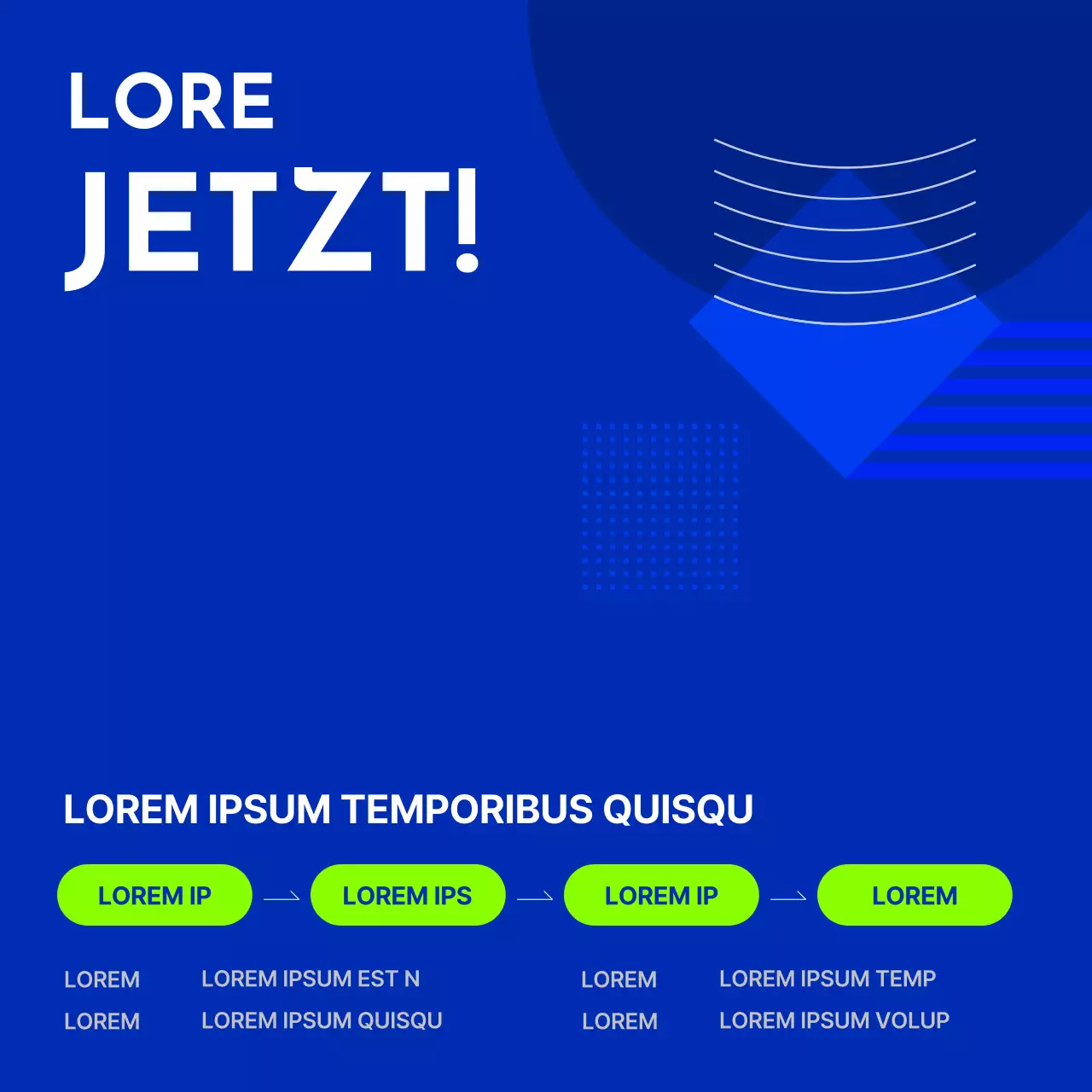 Minimalistische Stellenanzeige in Blau und Chartreuse