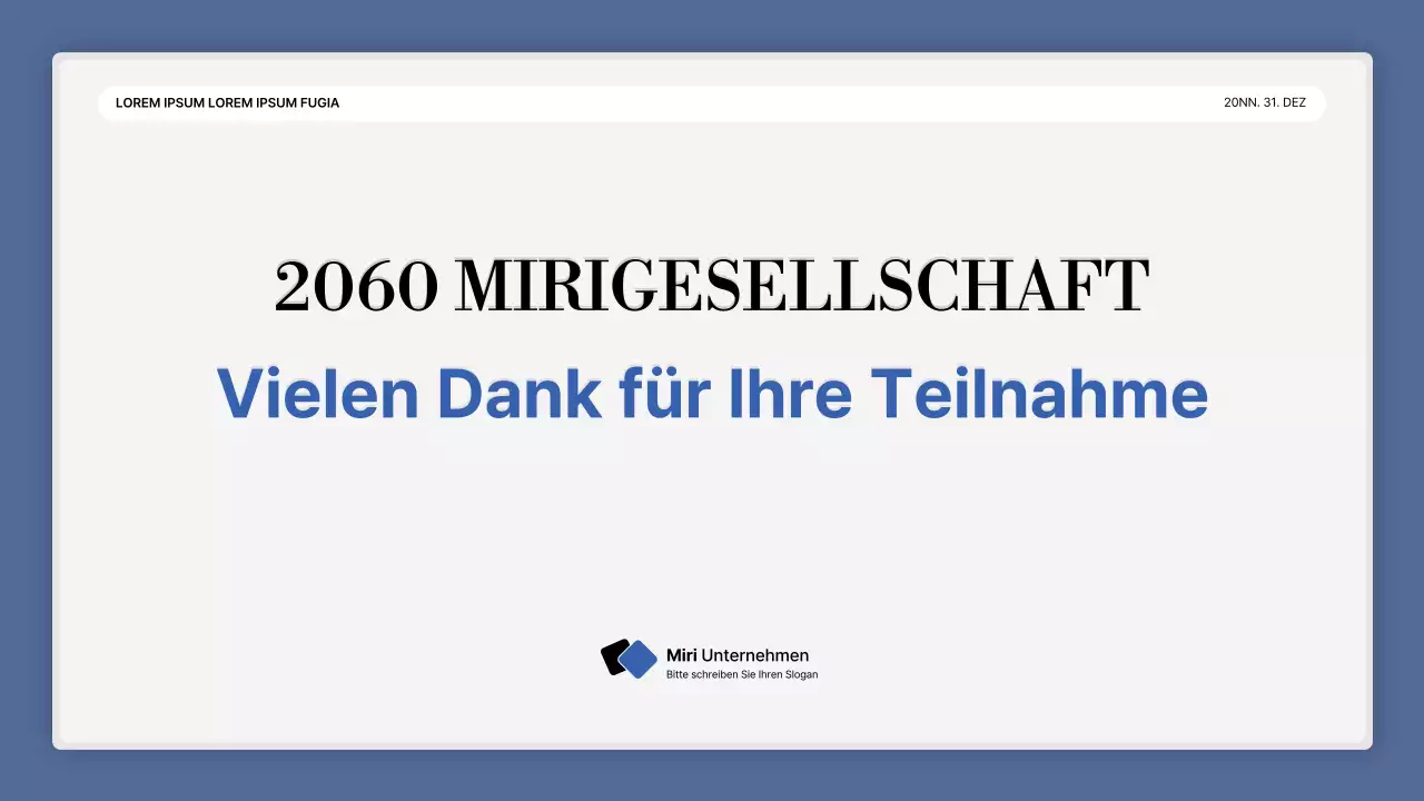 Eine einfache blau-weiße Leistungspräsentation und ein Veranstaltungsbericht zum Jahresende