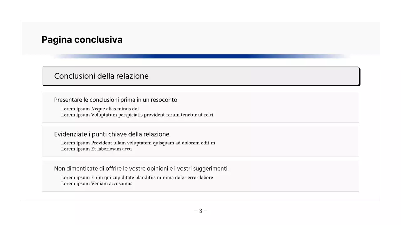 Semplice relazione stampabile in nero e blu navy