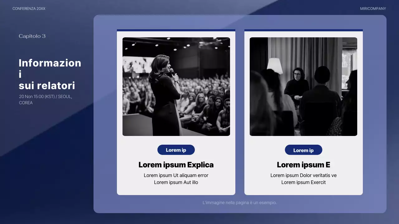 Una moderna presentazione per conferenze in blu navy