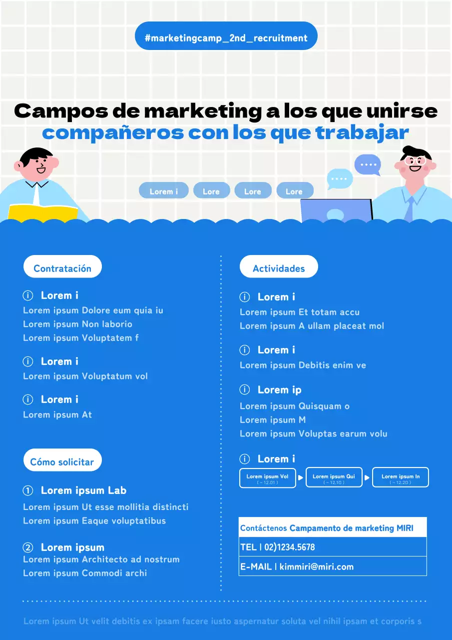 Una sencilla guía de reclutamiento para el campamento de marketing azul y blanco