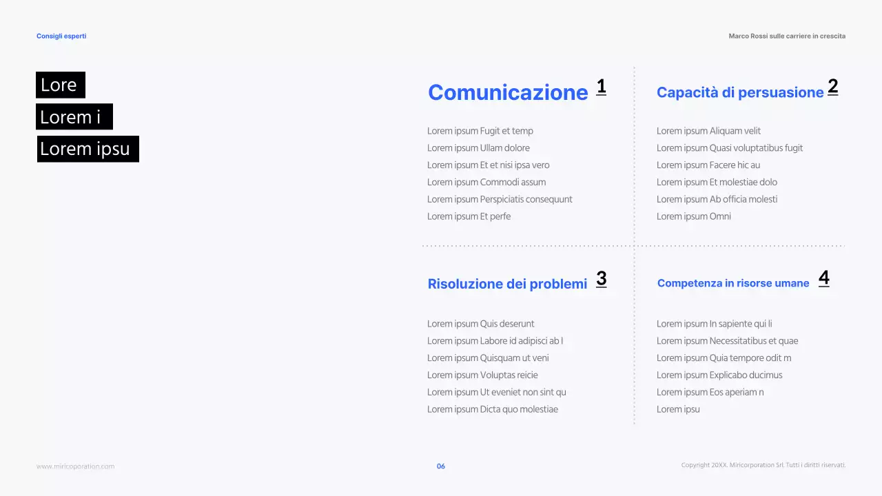 Le moderne carriere nelle risorse umane in blu e nero Materiali per il corso