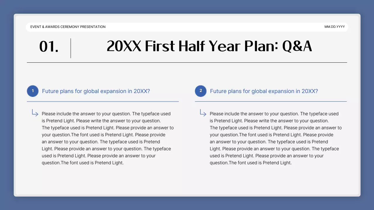 A simple blue-and-white performance presentation and end-of-year event report