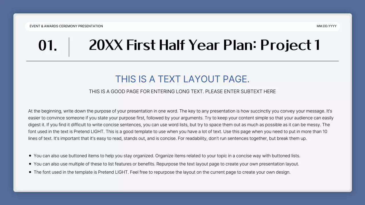 A simple blue-and-white performance presentation and end-of-year event report