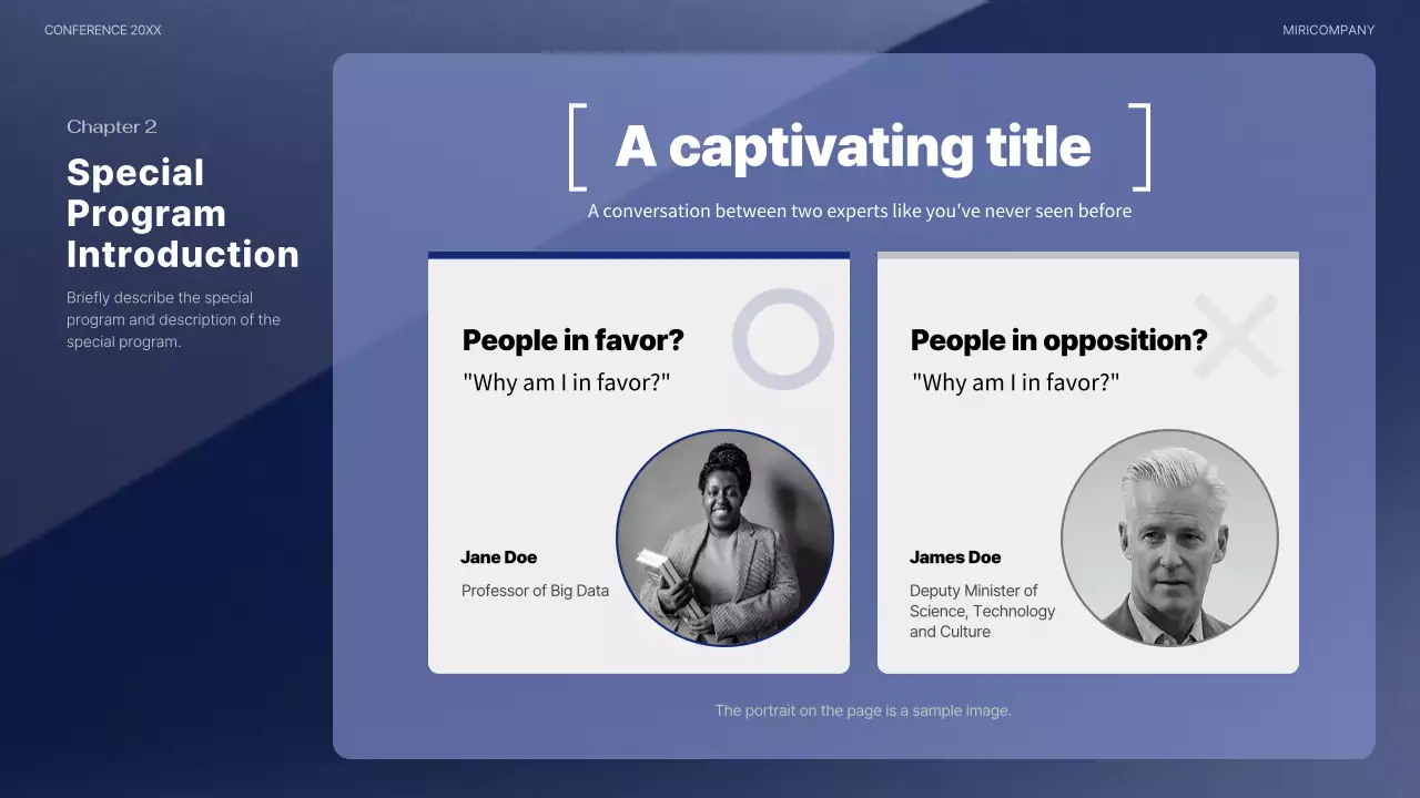 A modern conference presentation in navy blue