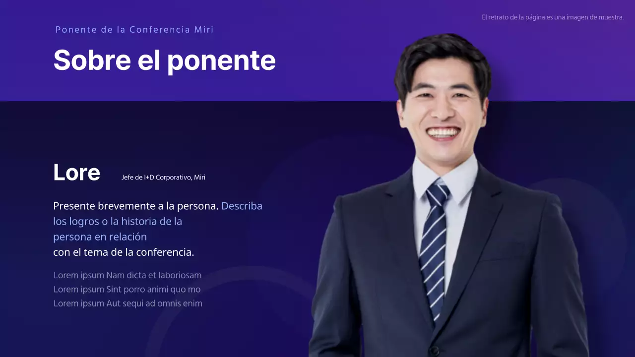 Descripción sencilla de una conferencia con fondo morado