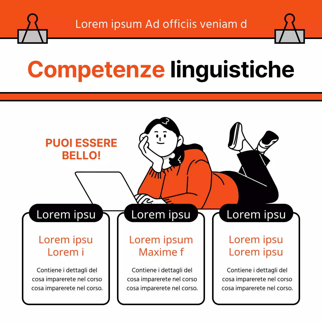 Informazioni sul programma di formazione professionale semplice arancione e nero