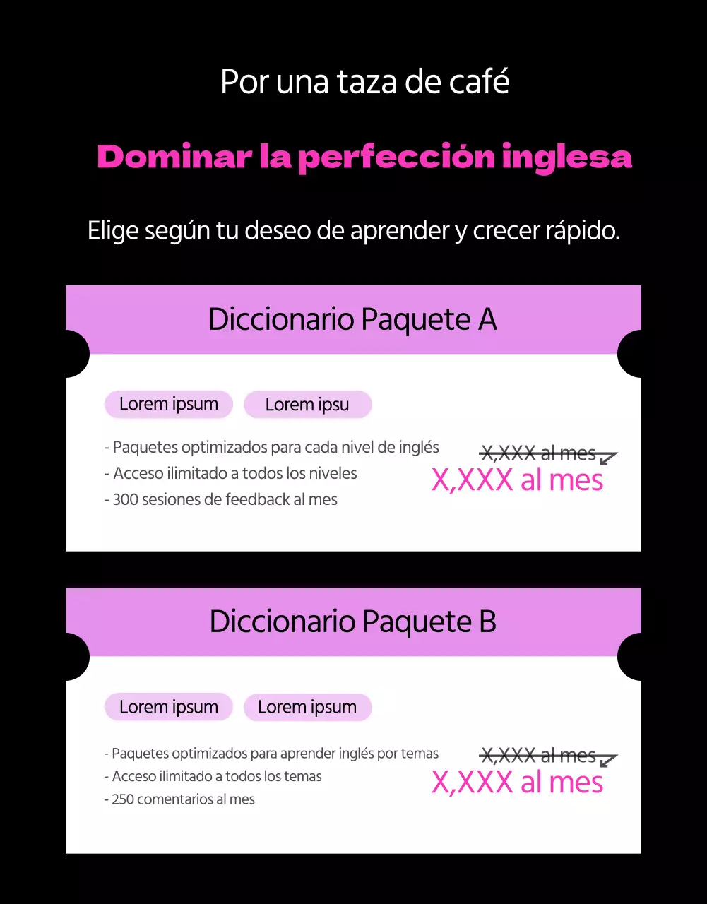 Promover el aprendizaje del inglés en negro y rosa