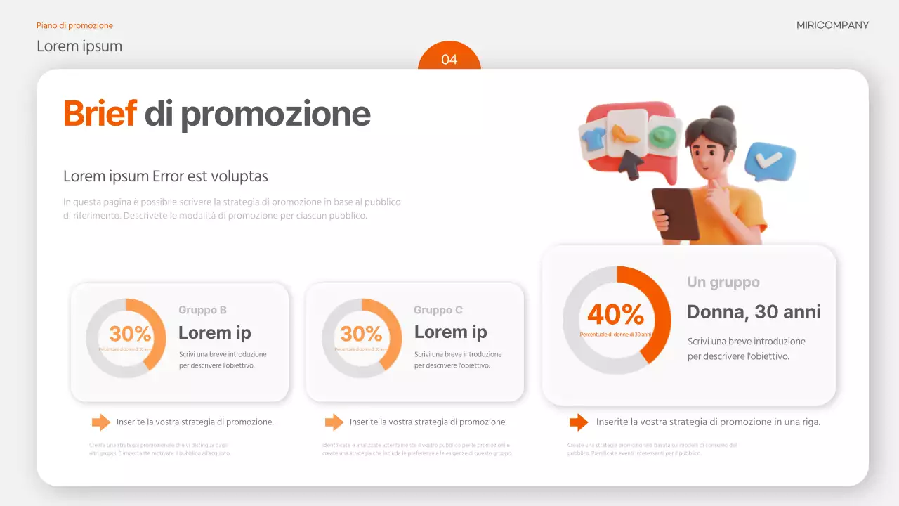 Una brochure promozionale di tendenza in arancione e grigio