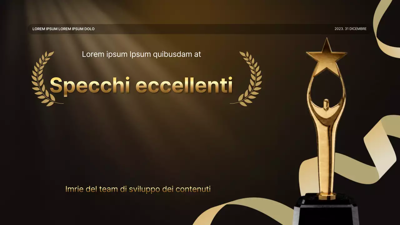 Una lussuosa presentazione delle prestazioni in oro e marrone e un resoconto dell'evento di fine anno