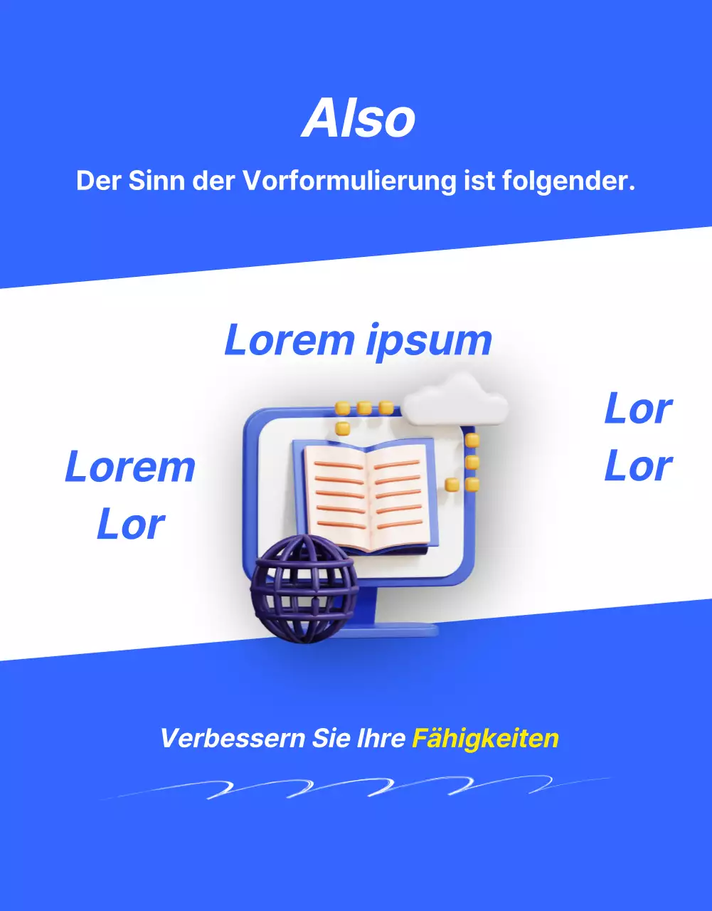 Werbung für ein kitschiges blau-gelbes Angebot für Englischunterricht