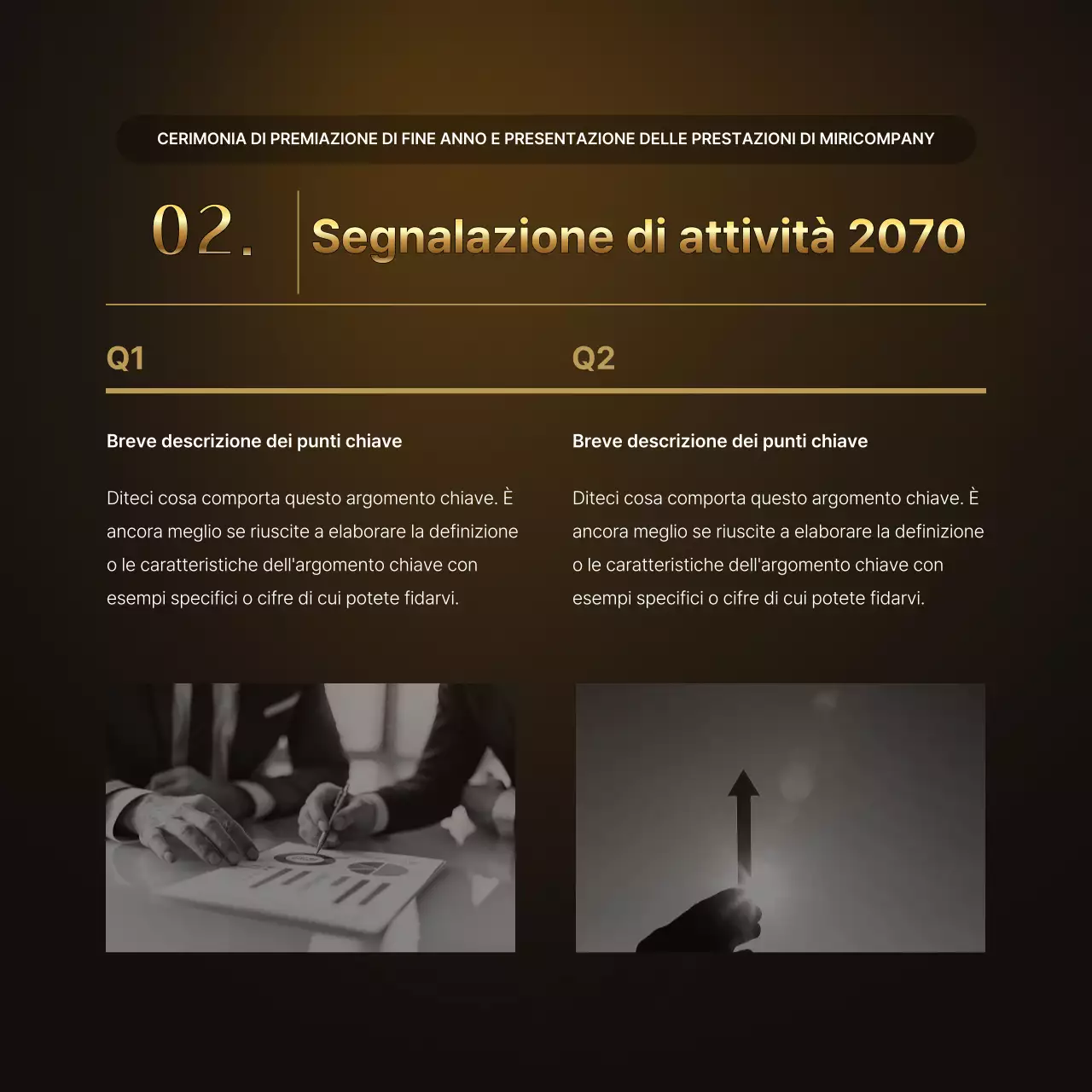 Presentazioni sulle performance dell'oro e del marrone di lusso e relazioni sugli eventi di fine anno