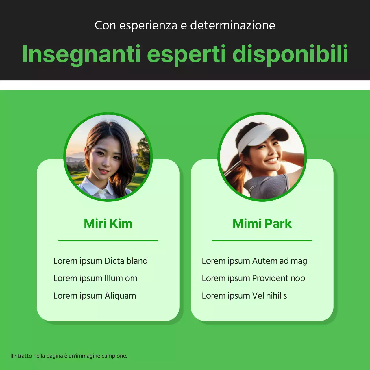 Pubblicità minimalista di mazze da golf in verde e blu