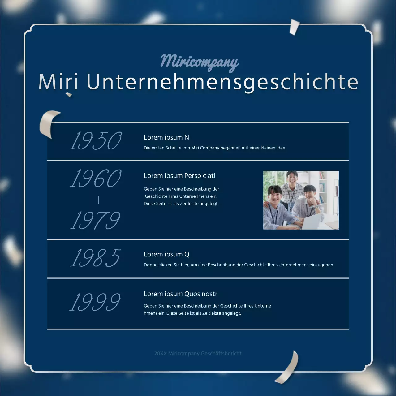 Ein luxuriöser Leistungsbericht zum Jahresende in Marineblau und Silber