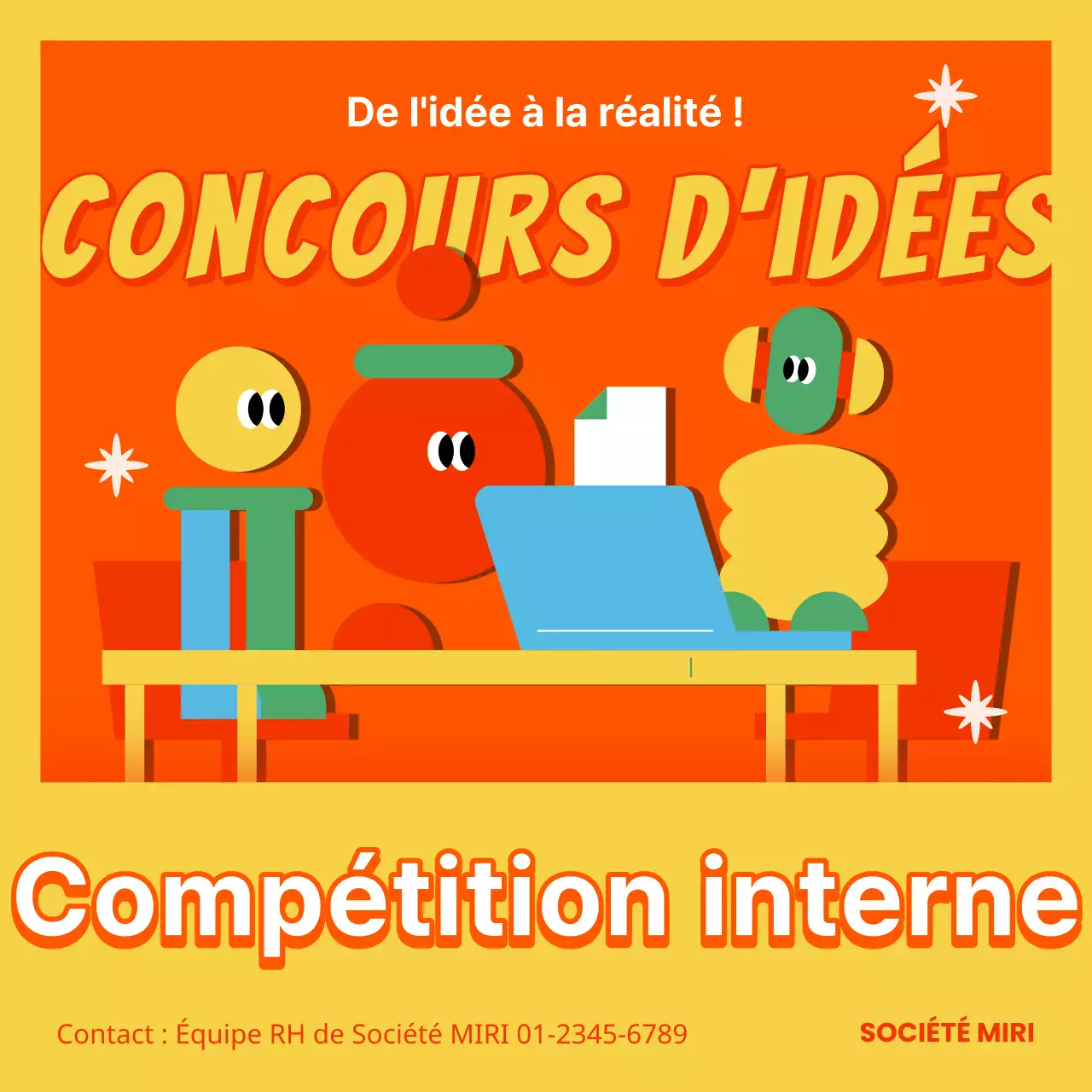 Promouvoir le recrutement d'entreprises aux couleurs jaune et rouge kitsch