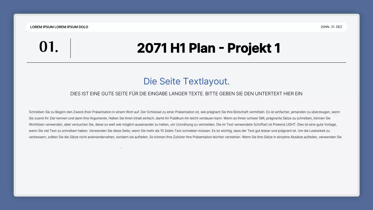 Eine einfache blau-weiße Leistungspräsentation und ein Veranstaltungsbericht zum Jahresende