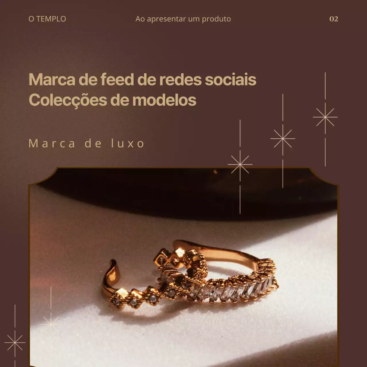 Um post de uma marca de luxo em castanho com detalhes dourados