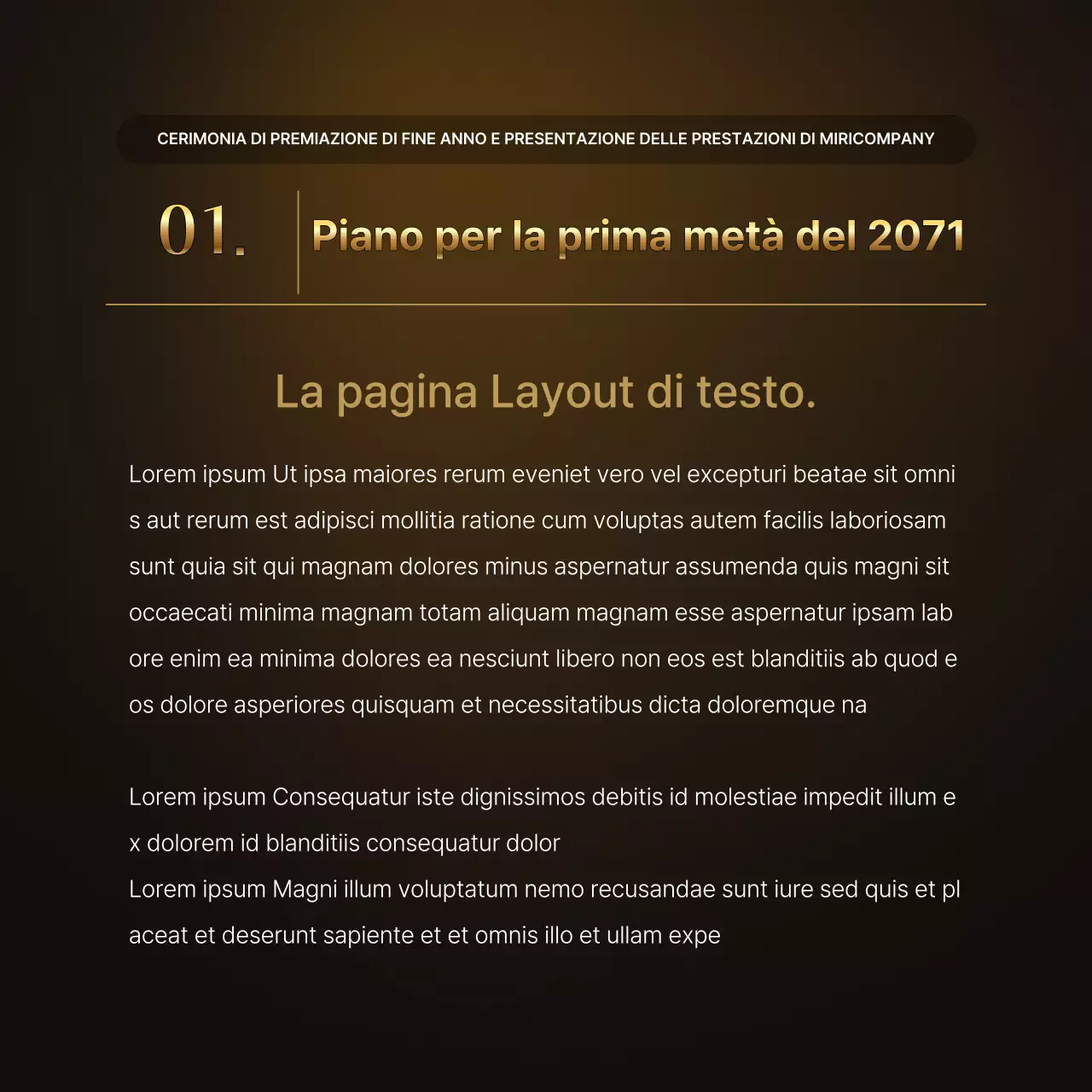 Presentazioni sulle performance dell'oro e del marrone di lusso e relazioni sugli eventi di fine anno